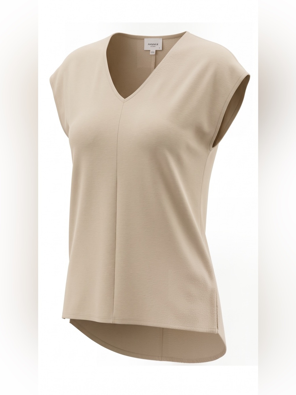 Andree Beige V-Neck Short Sleeve Top - Size Medium